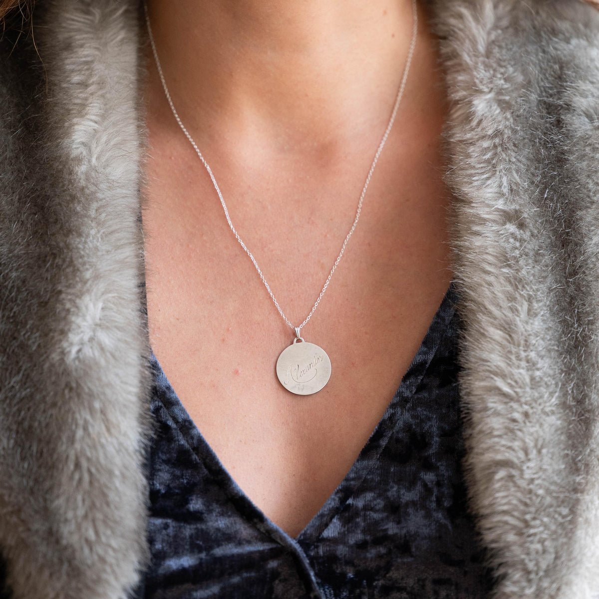 Vintage Love Token - Mid Century Sterling Silver Engraved Name Alexander Charm Necklace - Circa 1950s Era Engravable Disc Fashion Jewelry
