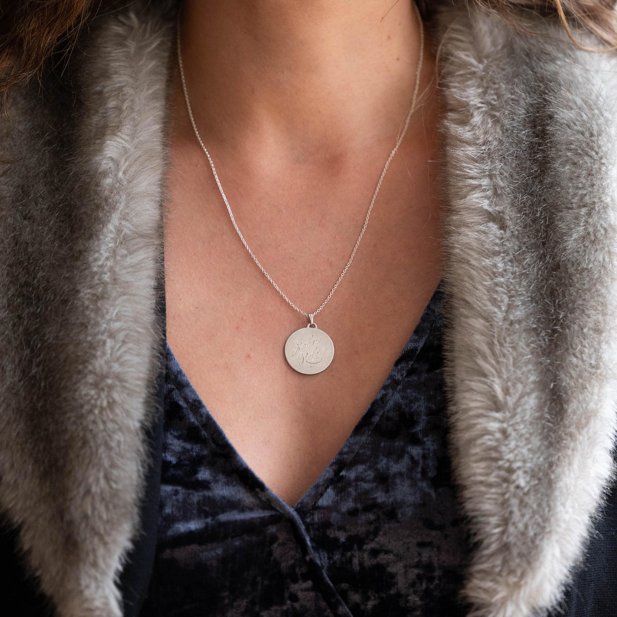 Vintage Love Token - Mid Century Sterling Silver Engraved Name John Robert Charm Necklace - Circa 1950s Era Engravable Disc Fashion Jewelry