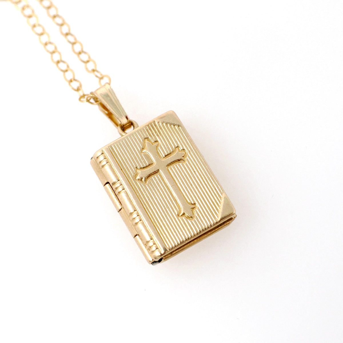 Vintage Bible Locket - Mid Century 14k Yellow Gold Cross Necklace Pendant Religious Book Charm - Circa 1950s The Lord's Prayer Fine Jewelry