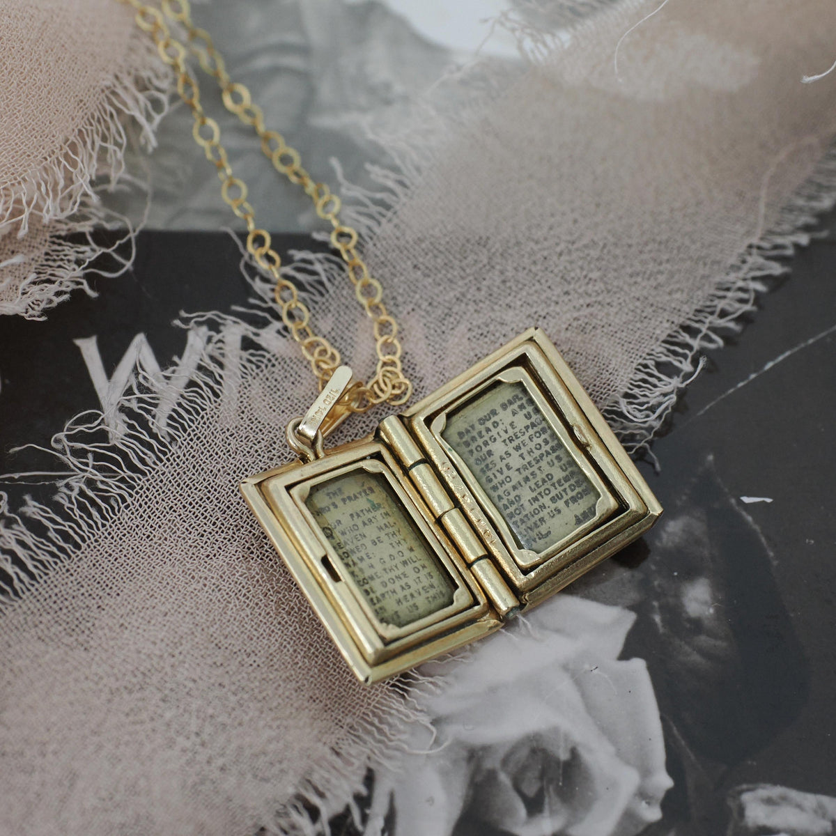 Vintage Bible Locket - Mid Century 14k Yellow Gold Cross Necklace Pendant Religious Book Charm - Circa 1950s The Lord's Prayer Fine Jewelry