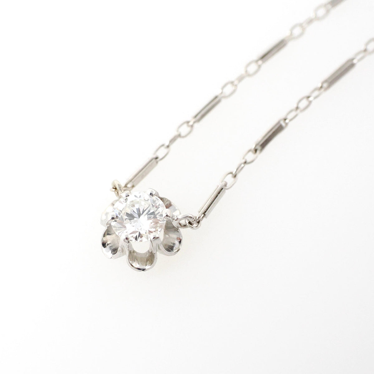 Diamond Pendant Necklace - Mid Century 14k White Gold .45 CT Round Brilliant Cut Stick Pin Conversion - Circa 1940s Buttercup Fine Jewelry