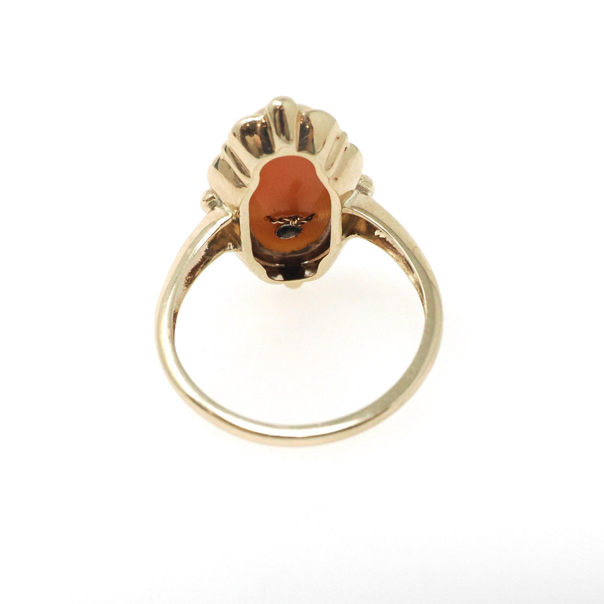 Vintage Cameo Habillé Ring - Mid Century 10k Yellow Gold & Natural Diamond - Circa 1950s Size 6.5 Carved Shell Ladies Portrait Fine Jewelry