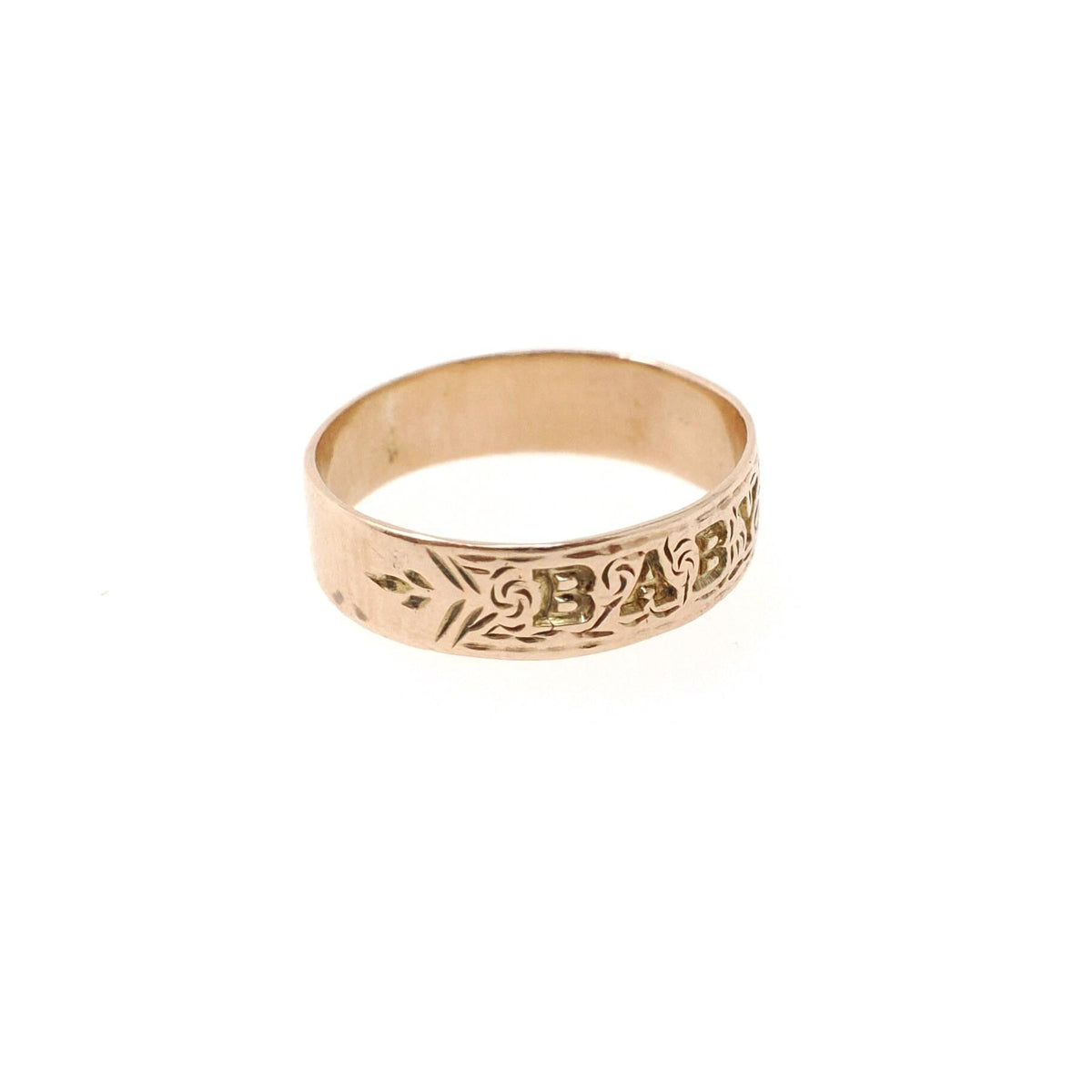 Antique Baby Band - Victorian 10k Yellow Gold Engraved Pinky Midi Ring - Circa 1890s Era Size 1/2 Fine Children's Statement Jewelry