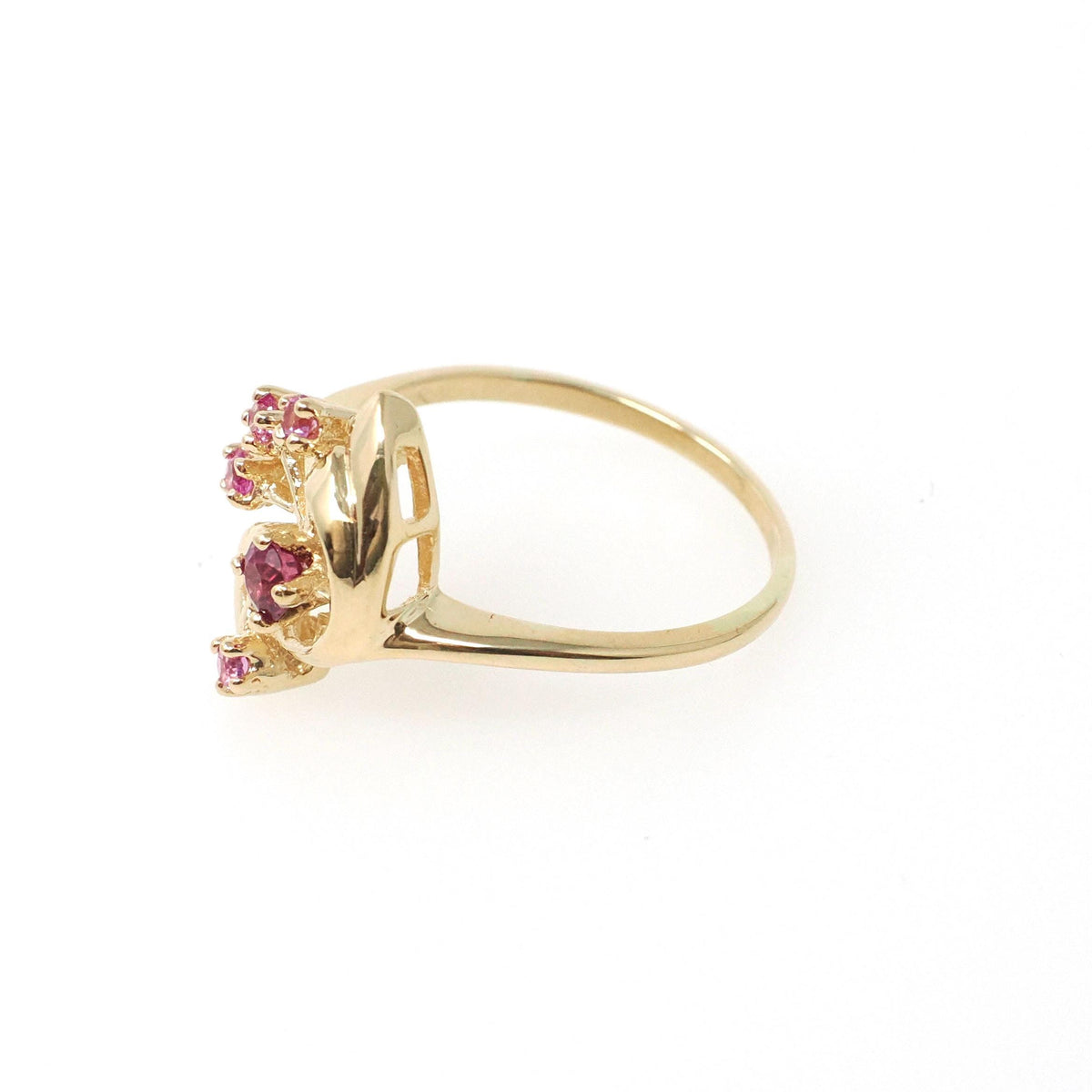 Vintage Bypass Ring - Retro 18k Yellow Gold Created Ruby & Pink Sapphire Spray - Circa 1980s Size 7 1/4 Alternative Engagement Fine Jewelry