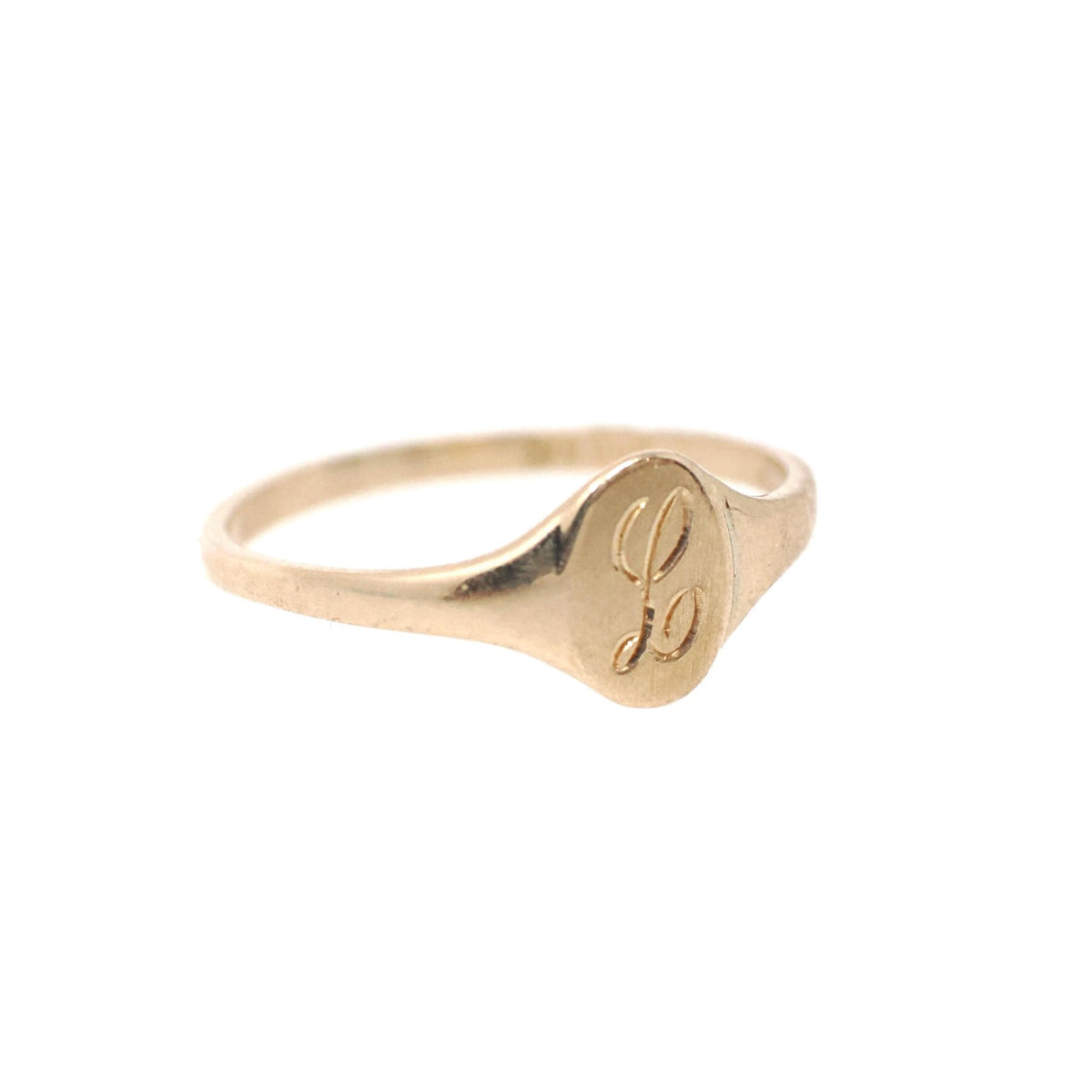Initial "L" Ring - Mid Century 10k Yellow Gold Engraved Cursive Monogrammed - Vintage Circa 1960s Era Size 1 3/4 Fine Childrens Jewelry