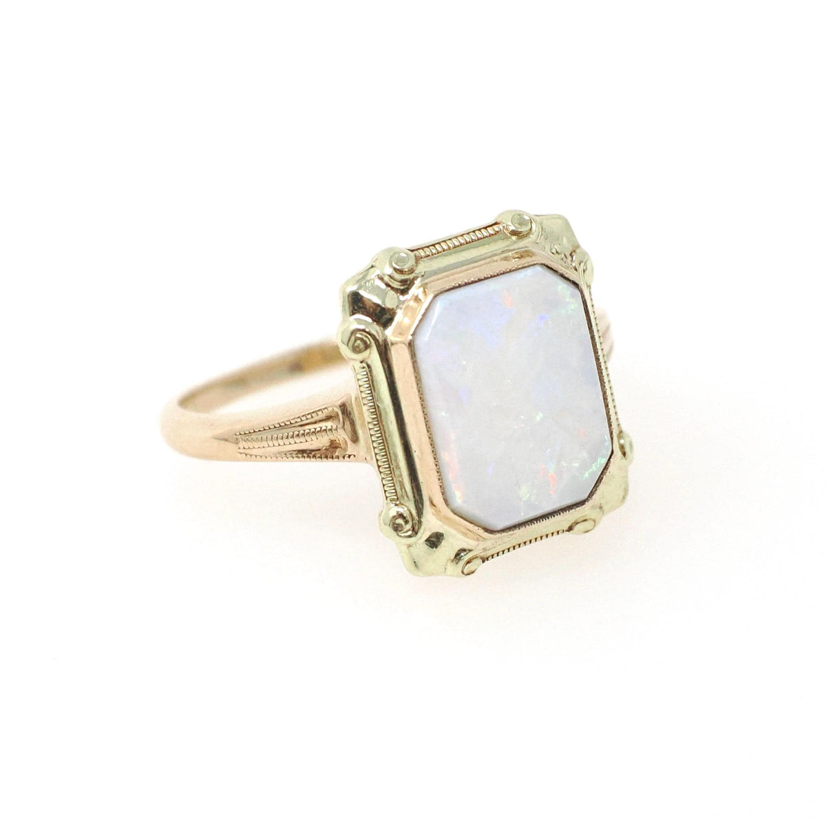 Vintage Opal Ring - Mid Century 10k Yellow Gold Natural Cabochon Gemstone Solitaire - Circa 1960s Era Size 5 October Birthstone Fine Jewelry