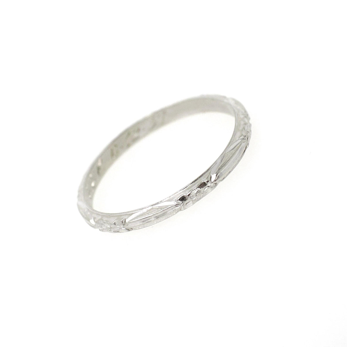 Art Deco Wedding Band - Vintage 18k White Gold Orange Blossom Eternity Ring - Circa 1930s Era Size 6 1/2 Bridal Stacking Fine Floral Jewelry