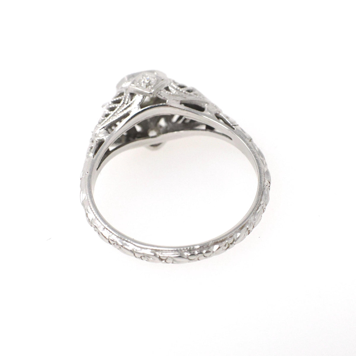 Art Deco Engagement Ring - Vintage 18k White Gold Filigree .38 CTW Old European Cut Diamond - Circa 1930s Era Size 6 3/4 Fine Floral Jewelry