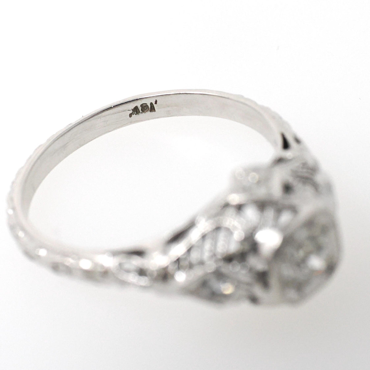 Art Deco Engagement Ring - Vintage 18k White Gold Filigree .38 CTW Old European Cut Diamond - Circa 1930s Era Size 6 3/4 Fine Floral Jewelry