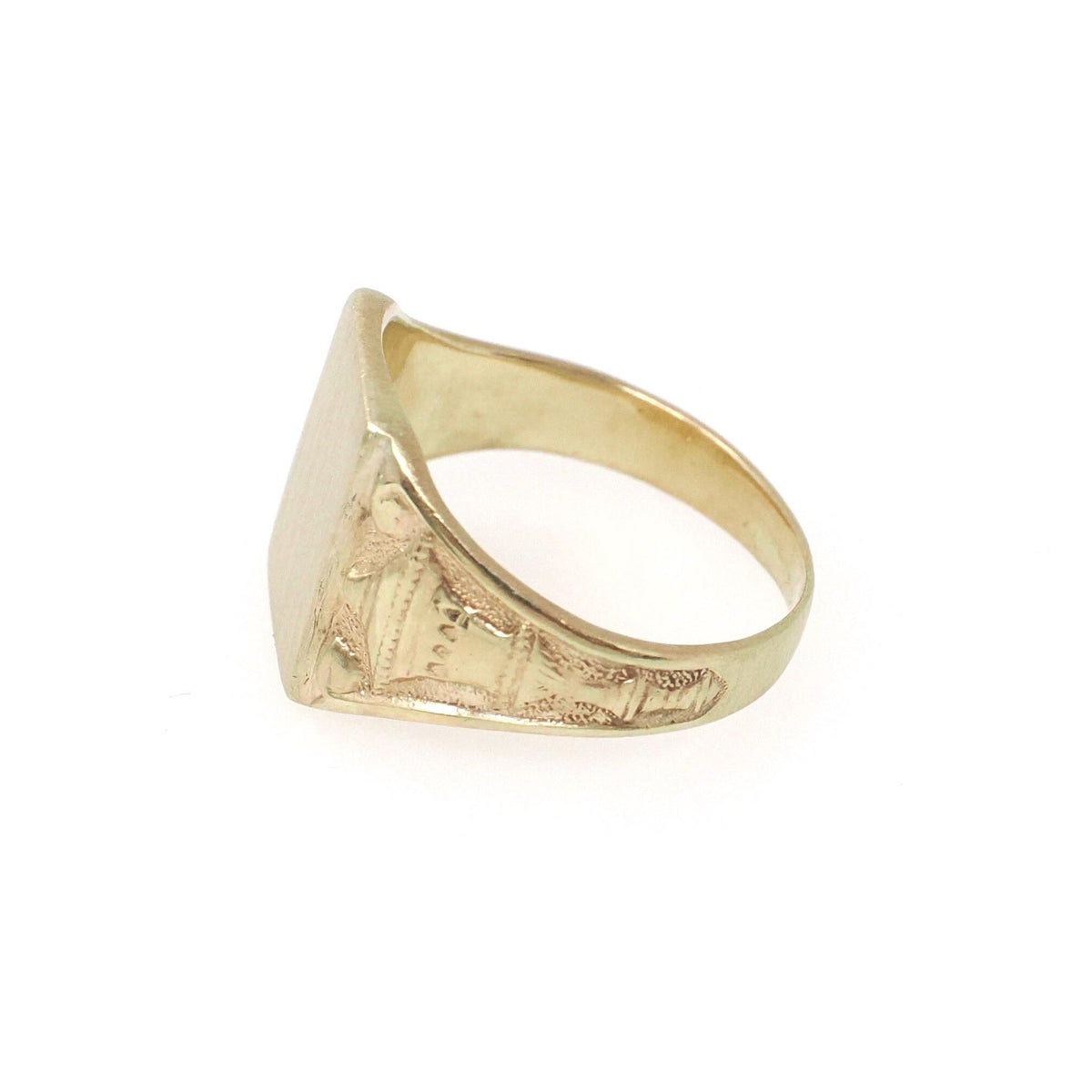 Antique Urn Ring - Edwardian 10k Yellow Gold Blank Engravable Rectangular Signet - Circa 1900s Size 6 1/2 JR Wood Fine Satin Finish Jewelry