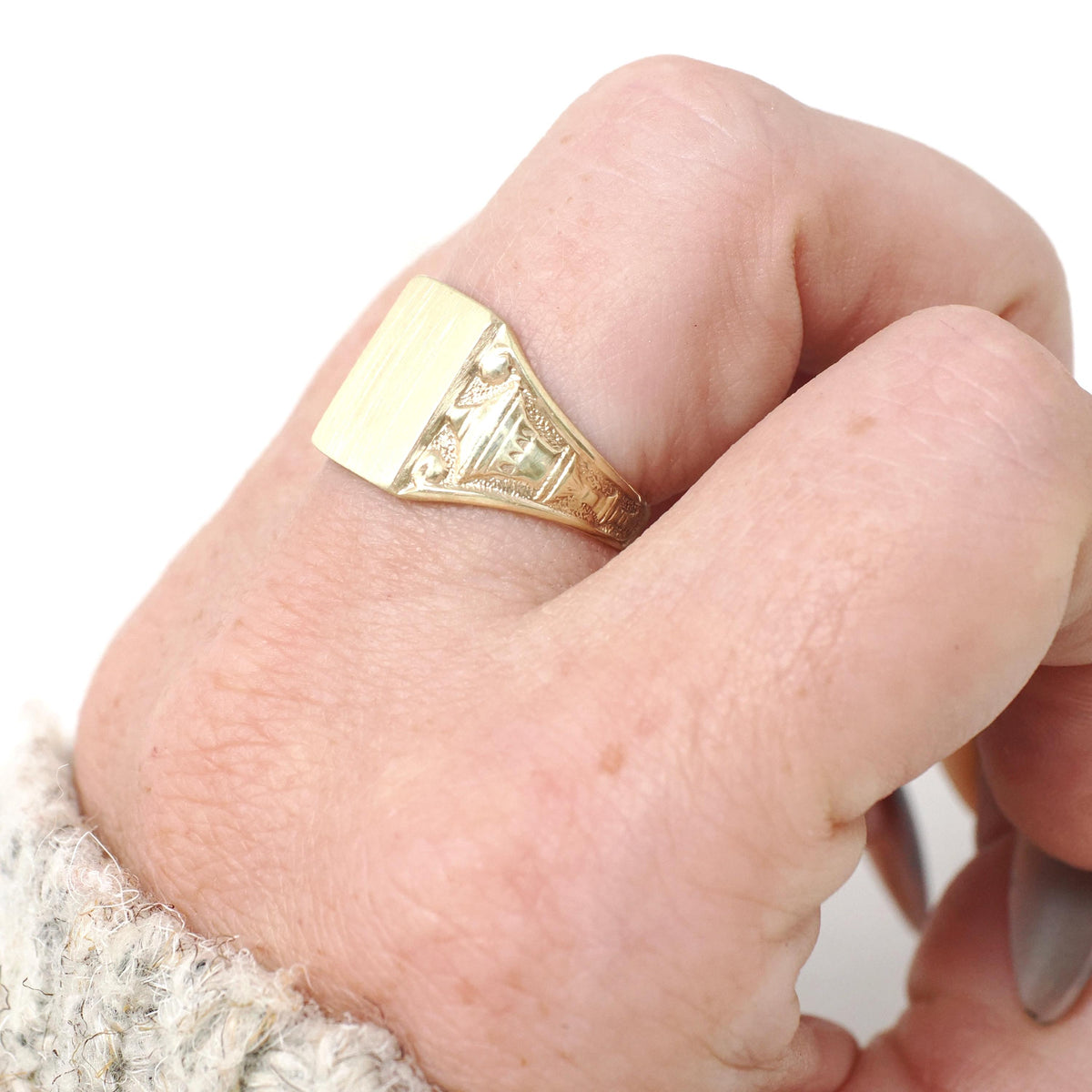 Antique Urn Ring - Edwardian 10k Yellow Gold Blank Engravable Rectangular Signet - Circa 1900s Size 6 1/2 JR Wood Fine Satin Finish Jewelry