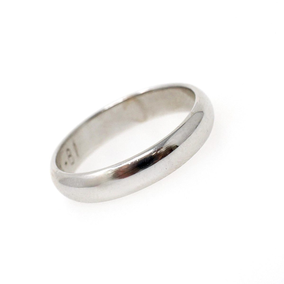 Vintage Wedding Band - Bold Gold 14k White Gold 3.8 MM Half Round Ring - Circa 1980s Size 7 Signed Art Carved JR Wood Bridal Fine Jewelry
