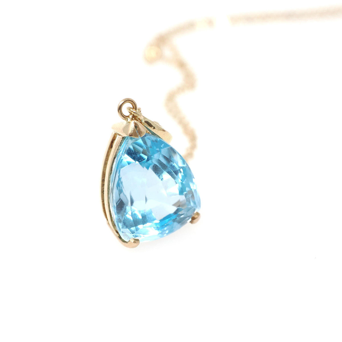 Blue Topaz Pendant - Estate 14k Yellow Gold Pear Faceted 10.08 CT Natural Gem - Contemporary Circa 2000s December Birthstone Fine Jewelry