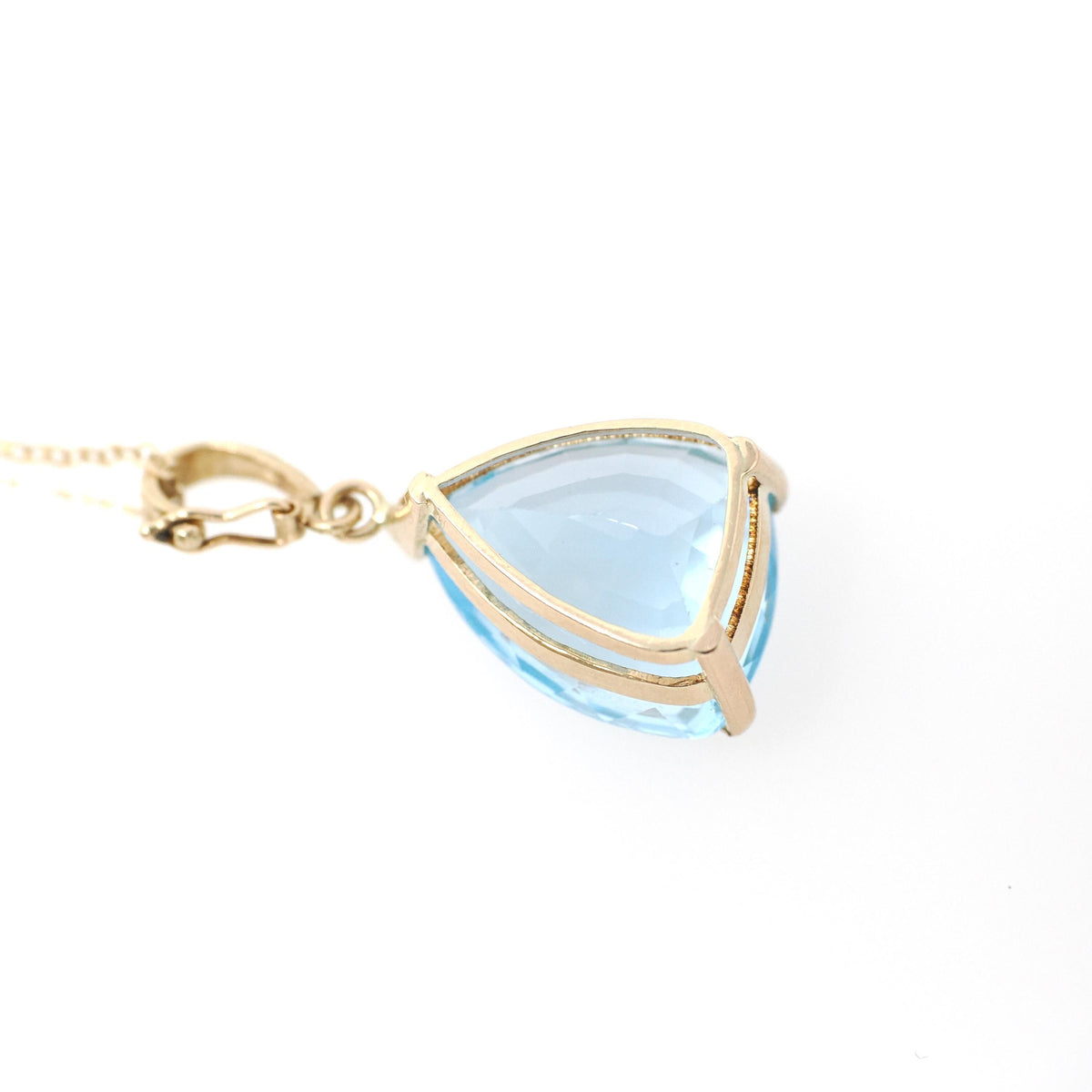 Blue Topaz Pendant - Estate 14k Yellow Gold Pear Faceted 10.08 CT Natural Gem - Contemporary Circa 2000s December Birthstone Fine Jewelry