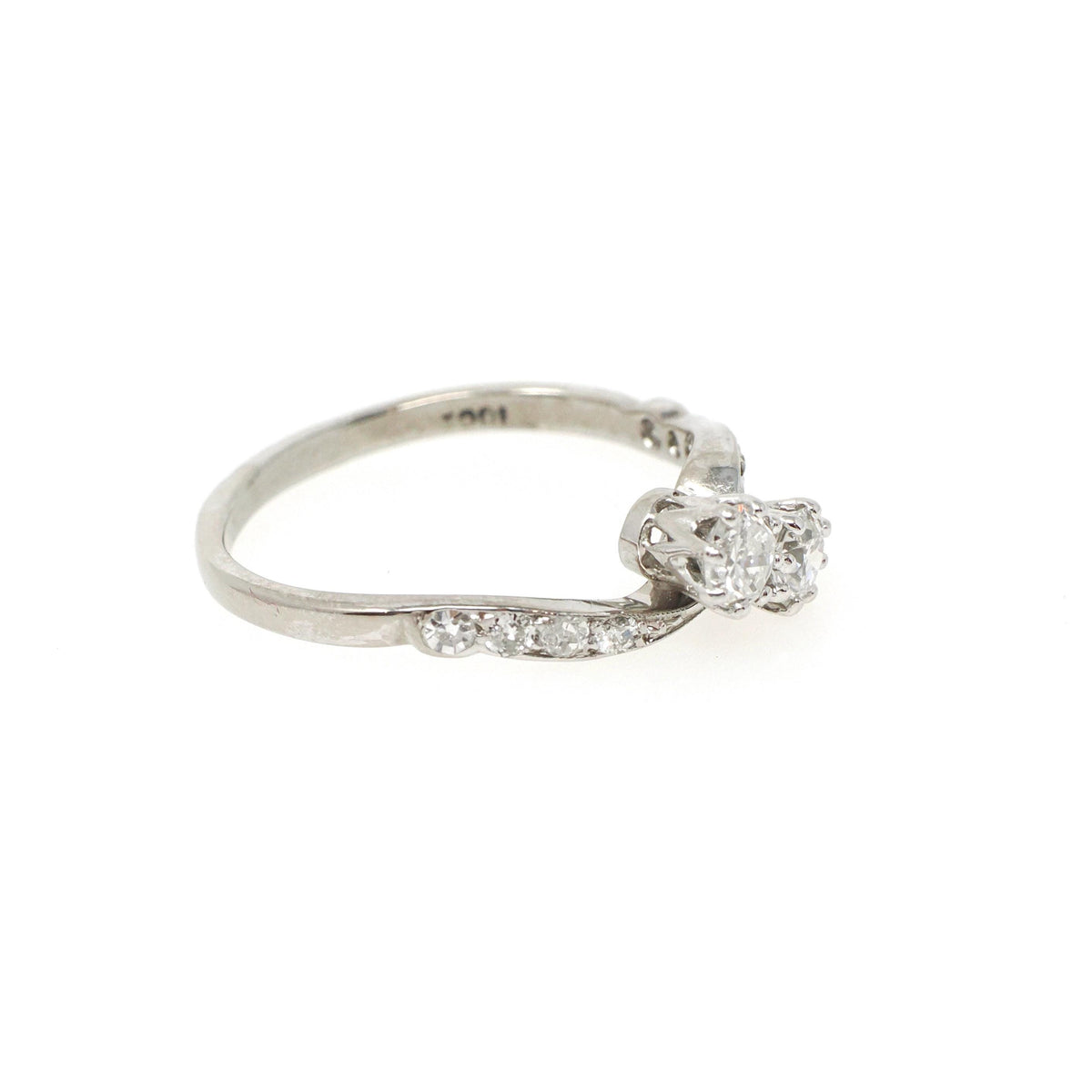 Toi Et Moi Ring - Antique 18k White Gold .56 CTW Art Deco Diamond Bypass Band - Vintage Circa 1920s Size 7 Fine Bridal Engagement Jewelry