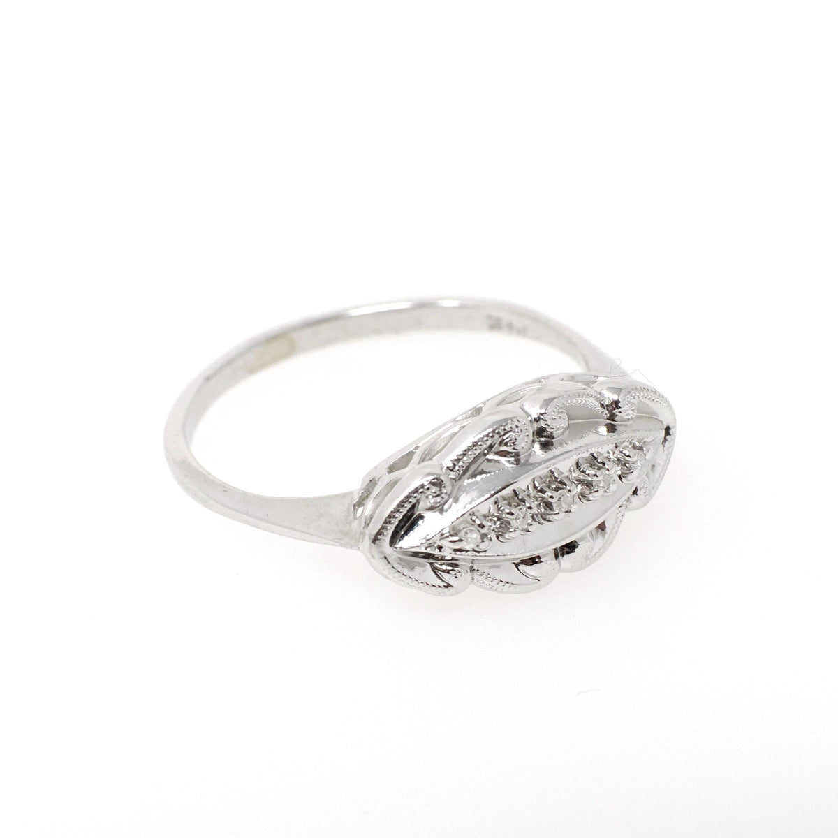 Vintage Princess Ring - Mid Century 14k White Gold Natural .02 CTW Diamonds - Circa 1950s Size 8 Sweetheart Anniversary Promise Fine Jewelry