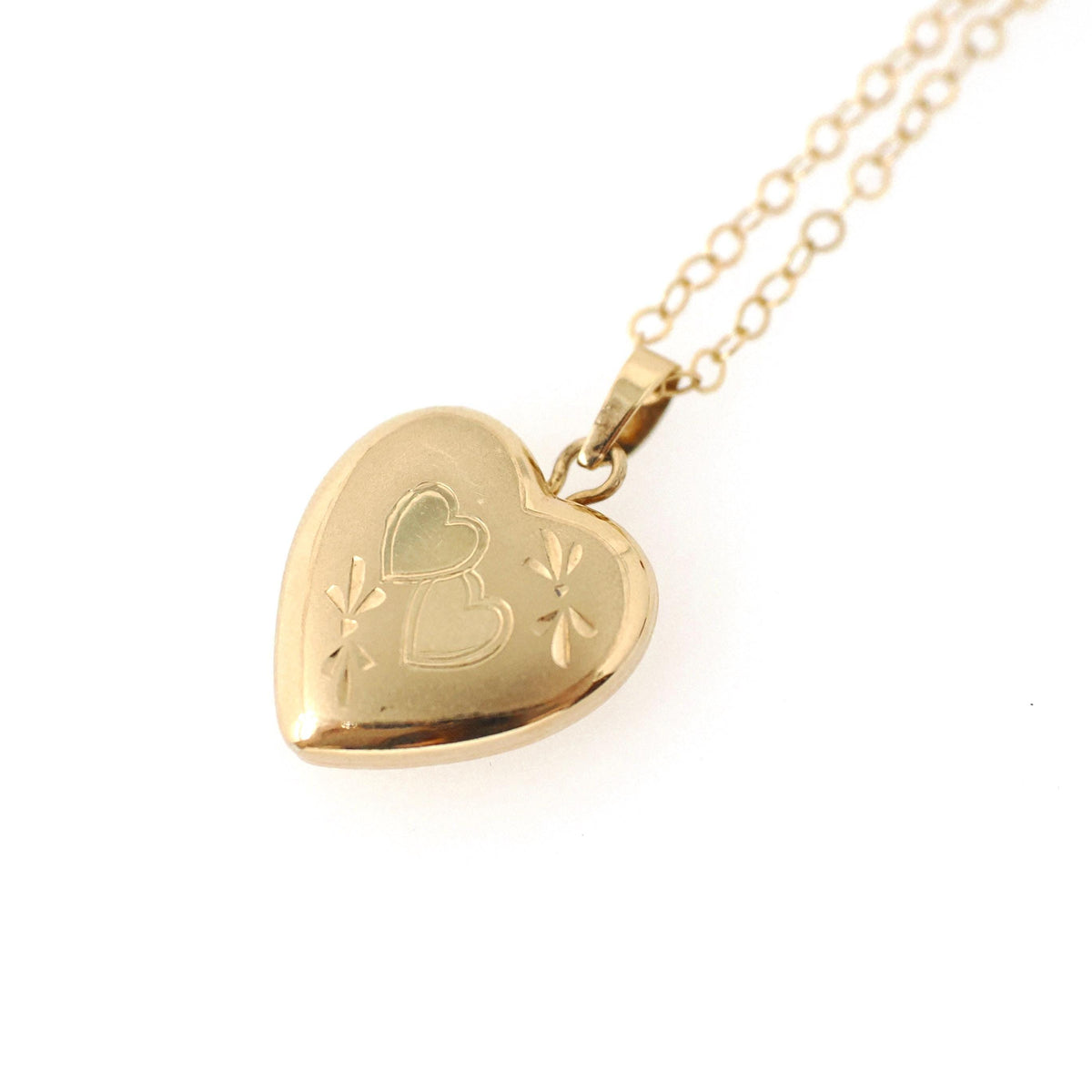 Vintage Heart Locket - Mid Century 14k Yellow Gold Double Heart Pendant Necklace - Circa 1960s Sweetheart Keepsake Photograph Fine Jewelry