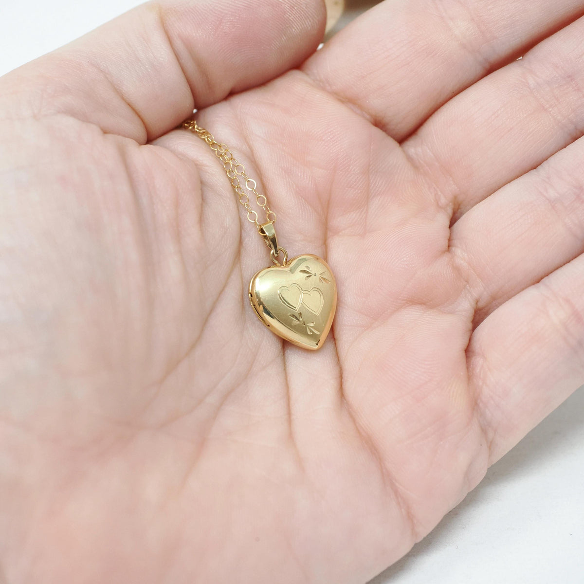 Vintage Heart Locket - Mid Century 14k Yellow Gold Double Heart Pendant Necklace - Circa 1960s Sweetheart Keepsake Photograph Fine Jewelry