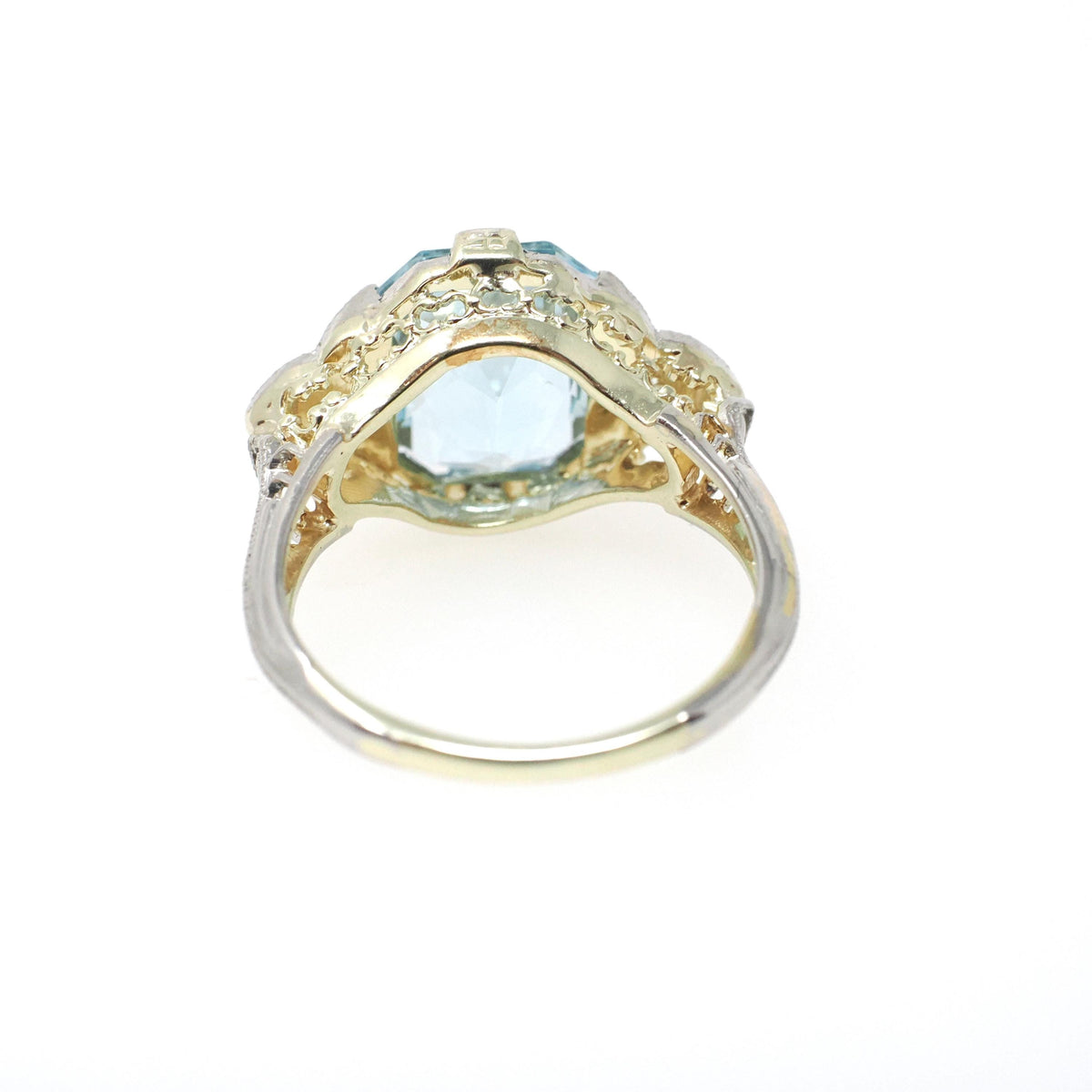Antique Aquamarine Ring - Art Deco 14k Yellow Gold Platinum Light Blue Gemstone & Diamond Accents - Circa 1920s Era Size 4 3/4 Fine Jewelry