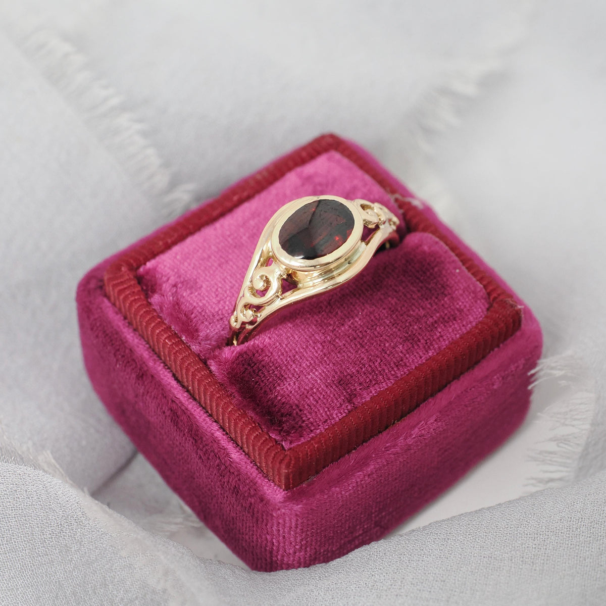 Antique Garnet Ring - Edwardian 10k Yellow Gold East West Oval Red Gemstone - Circa 1910s Era Size 7 3/4 January Birthstone Fine Jewelry