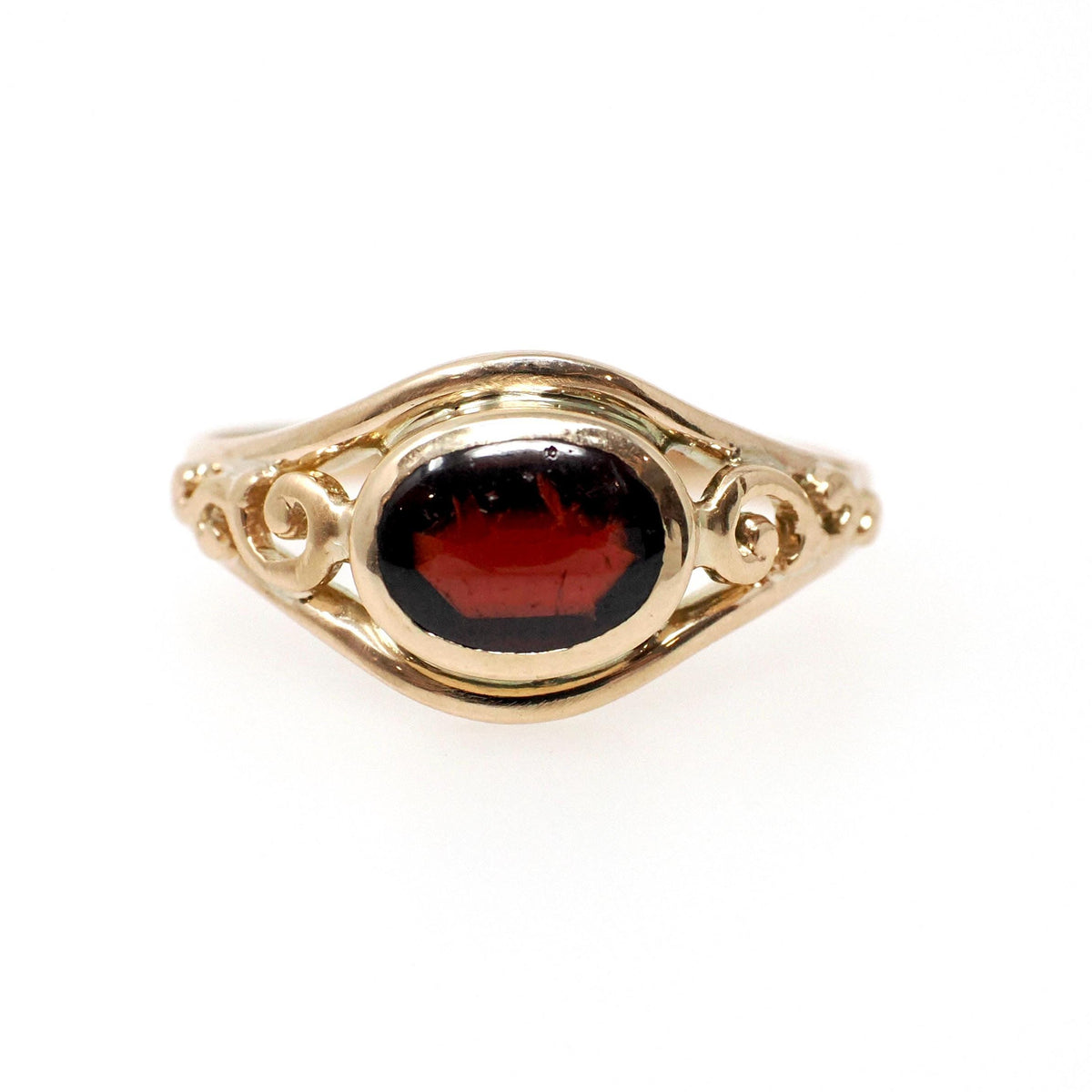 Antique Garnet Ring - Edwardian 10k Yellow Gold East West Oval Red Gemstone - Circa 1910s Era Size 7 3/4 January Birthstone Fine Jewelry