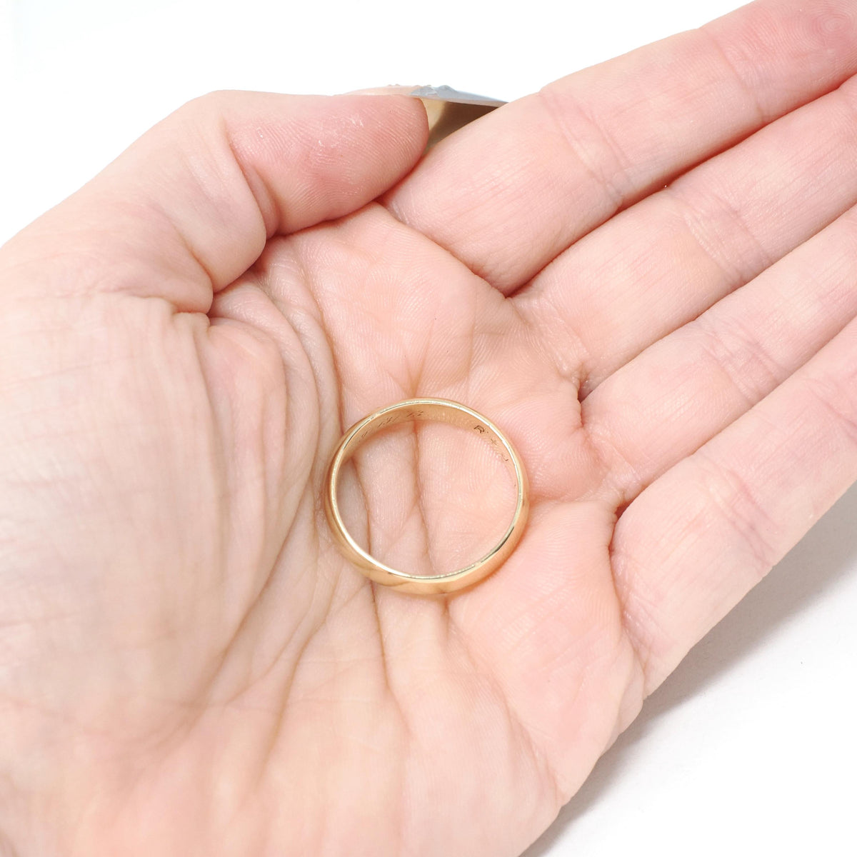 Edwardian Wedding Band - Antique 14k Yellow Gold 4.7MM Half Round Ring - Dated 1913 Size 9 1/2 Inscribed MJ R+J Bridal Fine Stacking Jewelry