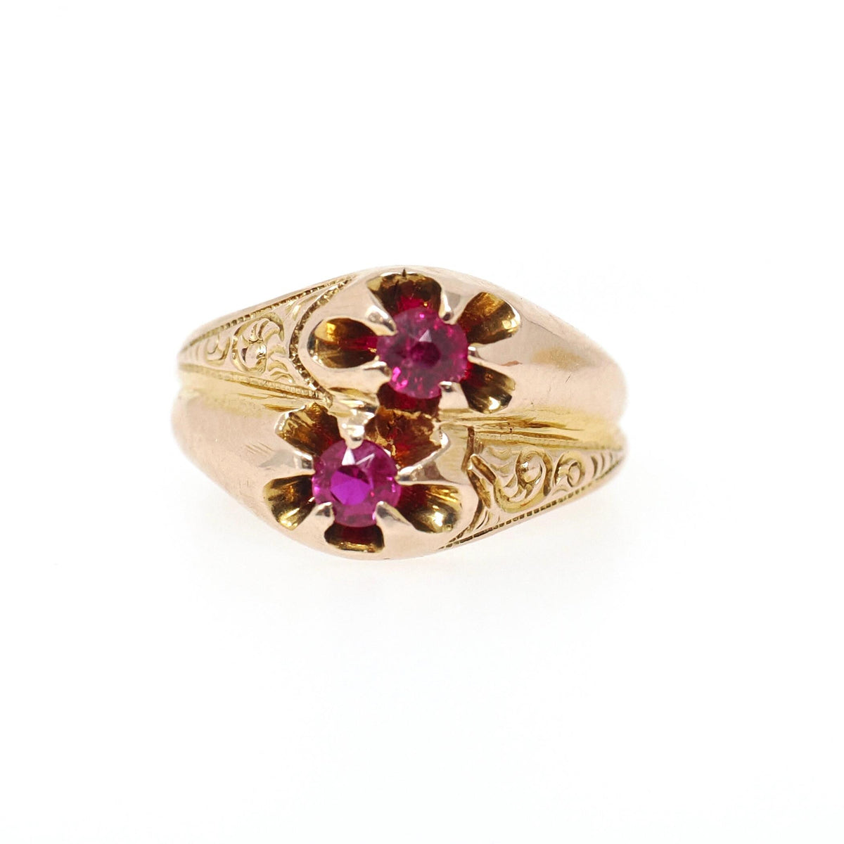Antique Baby Ring - Edwardian 14k Yellow Gold Created Ruby Pinky Midi Band - Vintage Circa 1910s Size 1 Children's Fine Statement Jewelry