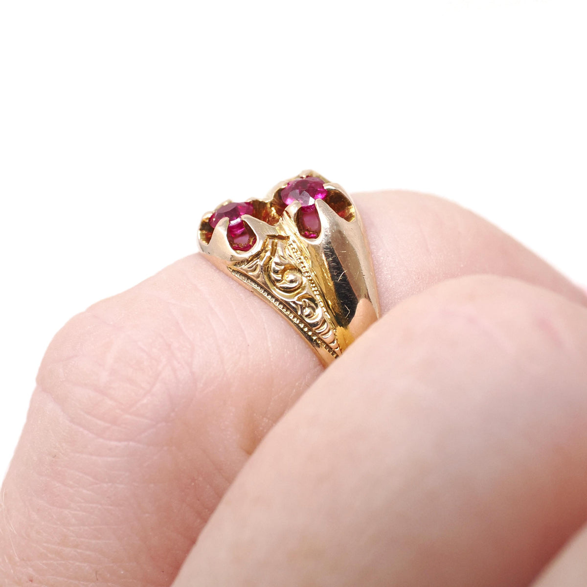 Antique Baby Ring - Edwardian 14k Yellow Gold Created Ruby Pinky Midi Band - Vintage Circa 1910s Size 1 Children's Fine Statement Jewelry