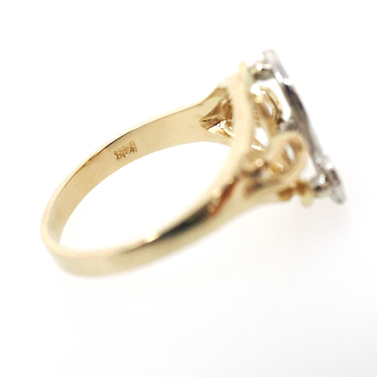Letter "A" Ring - Contemporary 14k Yellow & White Gold Initial Monogram Diamonds - Circa 1990s Era Size 4 3/4 Statement Fine Estate Jewelry