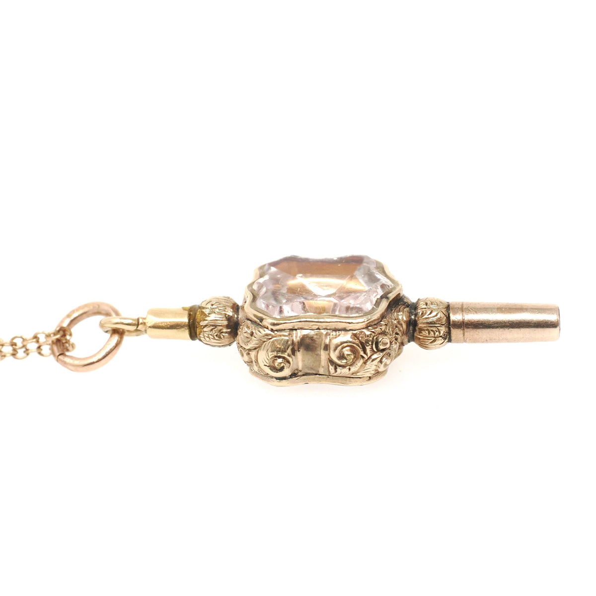 Antique Watch Key Fob - Victorian 9K Yellow Gold Sardonyx And Quartz Pendant Necklace - Circa 1890s Era Versatile Fine Statement Jewelry