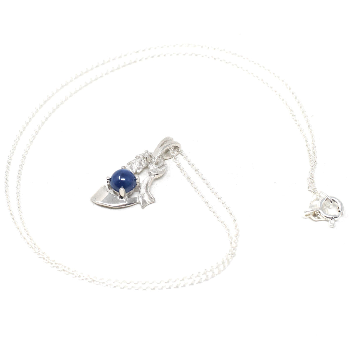 Created Star Sapphire Necklace - Modernist 14k White Gold Natural .01 CT Diamond Gem - Vintage Circa 1970s Era Pendant Charm Fine Jewelry