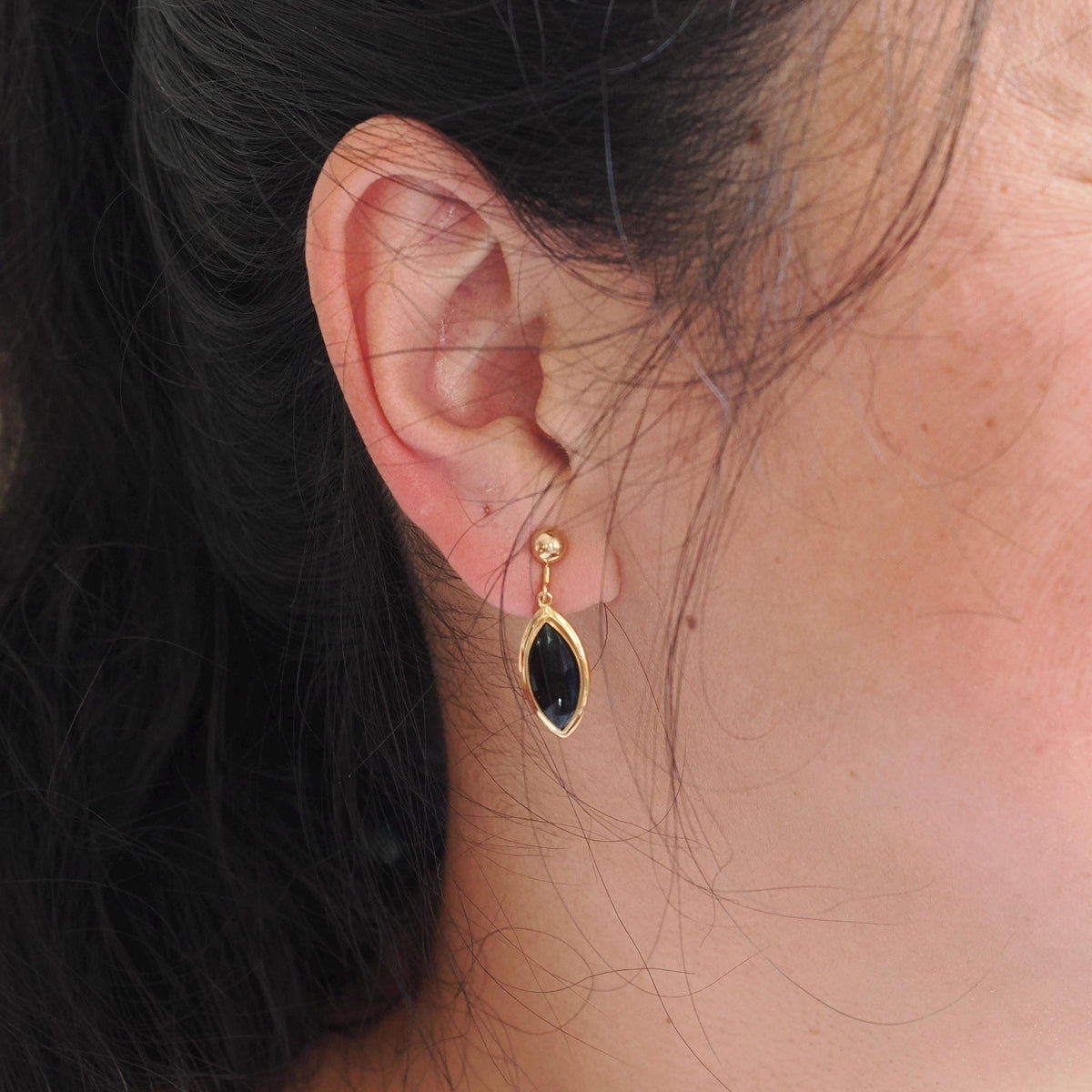 Vintage Onyx Earrings - Mid Century 10k Yellow Gold Black Chalcedony Gems Screw Backs - Circa 1960s Era Fashion Accessory BDA Fine Jewelry