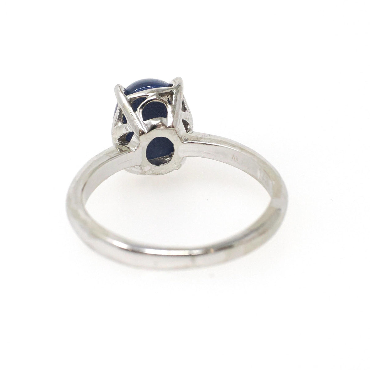 Created Star Sapphire Ring - Vintage 14k White Gold Oval Blue Cabochon Solitaire - Modernist 1960s 5 1/4 September Birthstone Fine Jewelry
