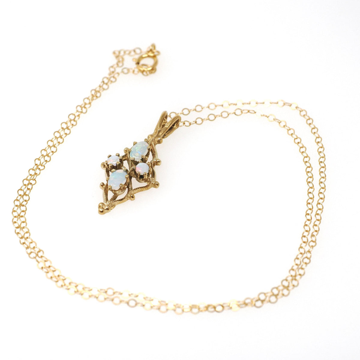 Vintage Opal Pendant - Modernist 14k Yellow Gold Cabochon Cut Gemstone Necklace - Vintage Circa 1970s Era October Birthstone Fine Jewelry