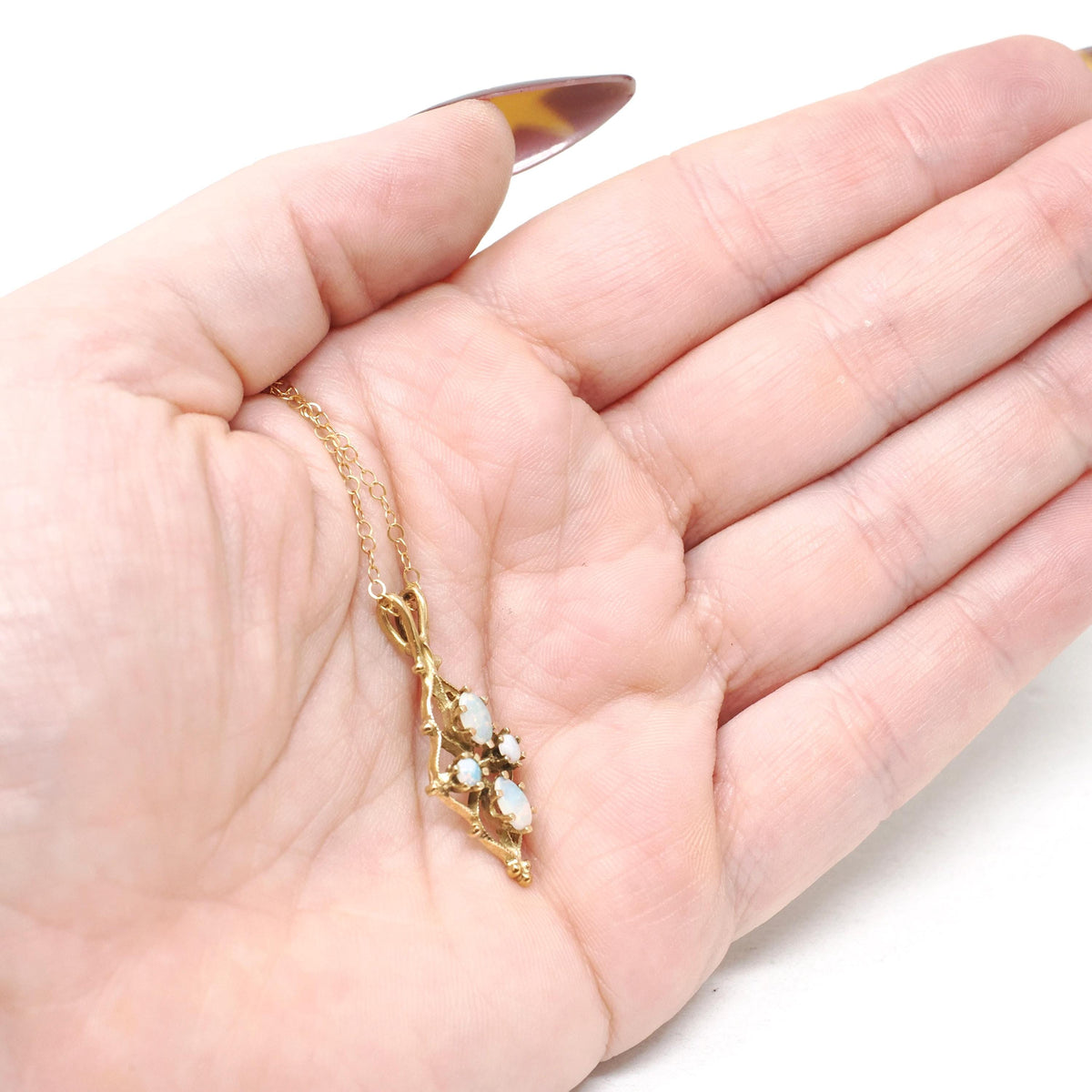 Vintage Opal Pendant - Modernist 14k Yellow Gold Cabochon Cut Gemstone Necklace - Vintage Circa 1970s Era October Birthstone Fine Jewelry