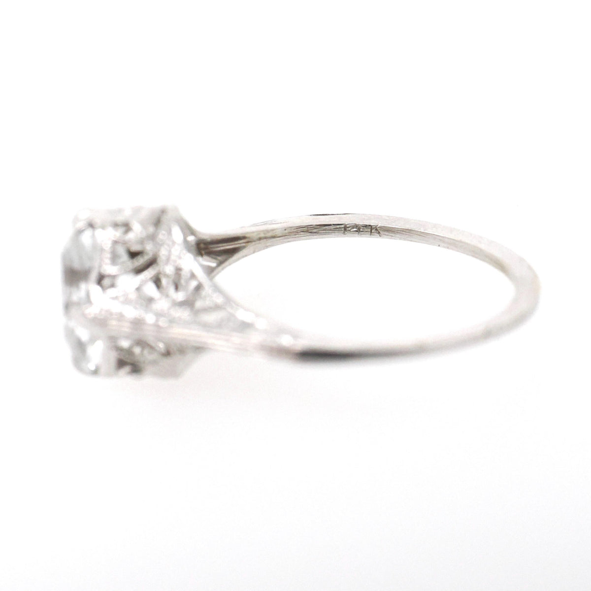 Antique Aquamarine Ring - Art Deco 14k White Gold Light Blue Hexagon Gemstone - Vintage Circa 1920s Era Size 5 1/2 Filigree Fine 20s Jewelry