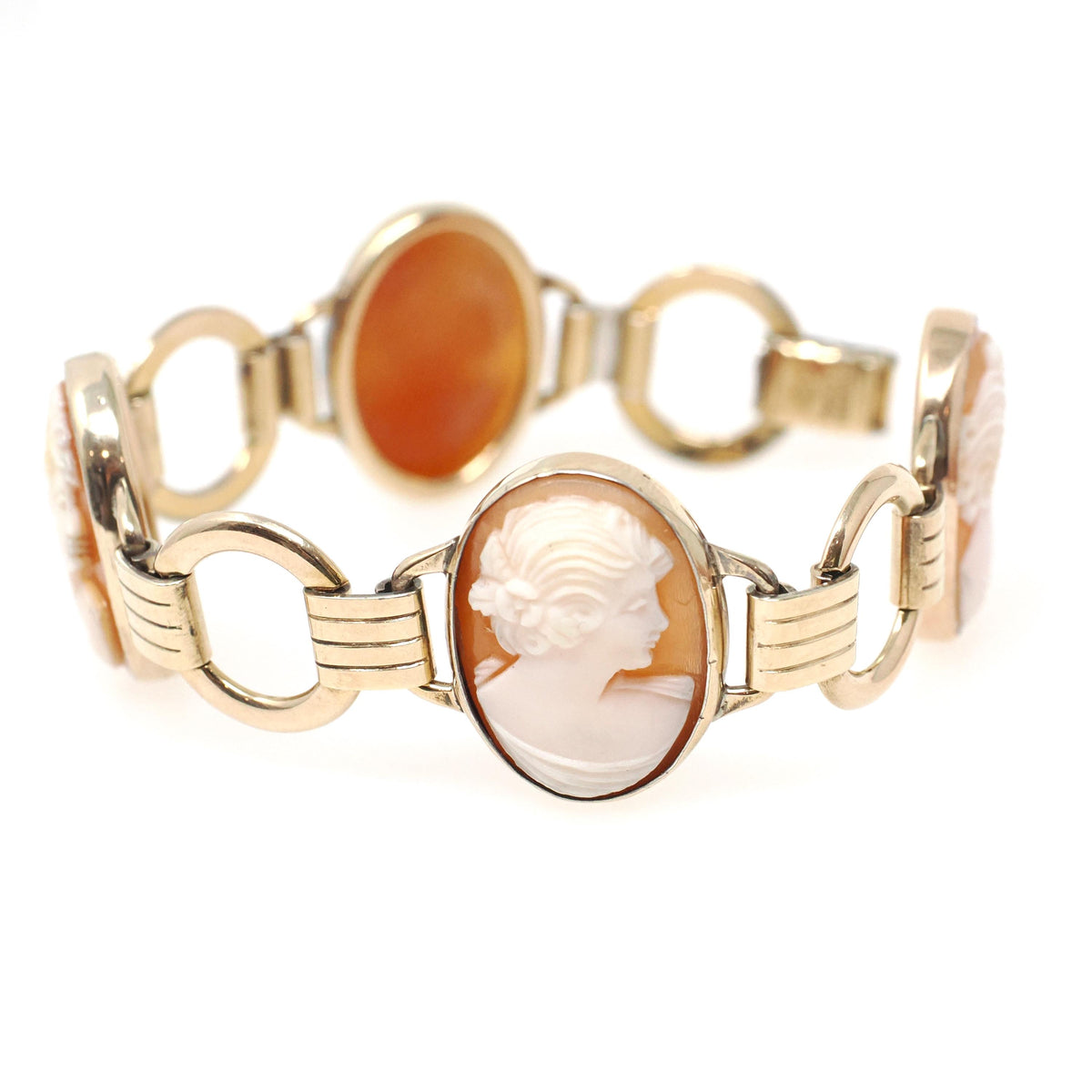 Vintage Cameo Bracelet - Mid Century 10k Gold Filled Oval Carved Shell Woman's Profile - Circa 1950s Latch Clasp Fashion Accessory Jewelry