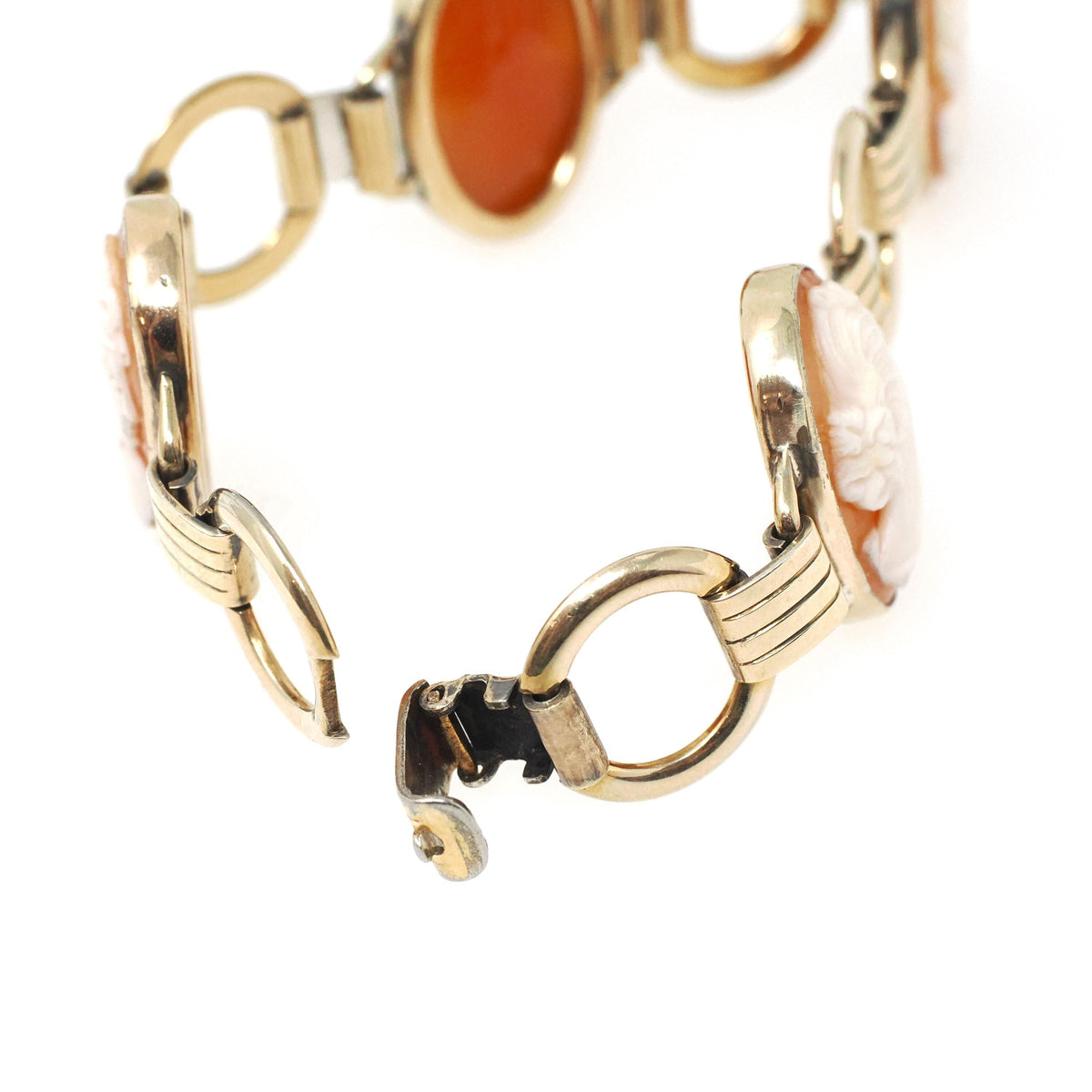 Vintage Cameo Bracelet - Mid Century 10k Gold Filled Oval Carved Shell Woman's Profile - Circa 1950s Latch Clasp Fashion Accessory Jewelry