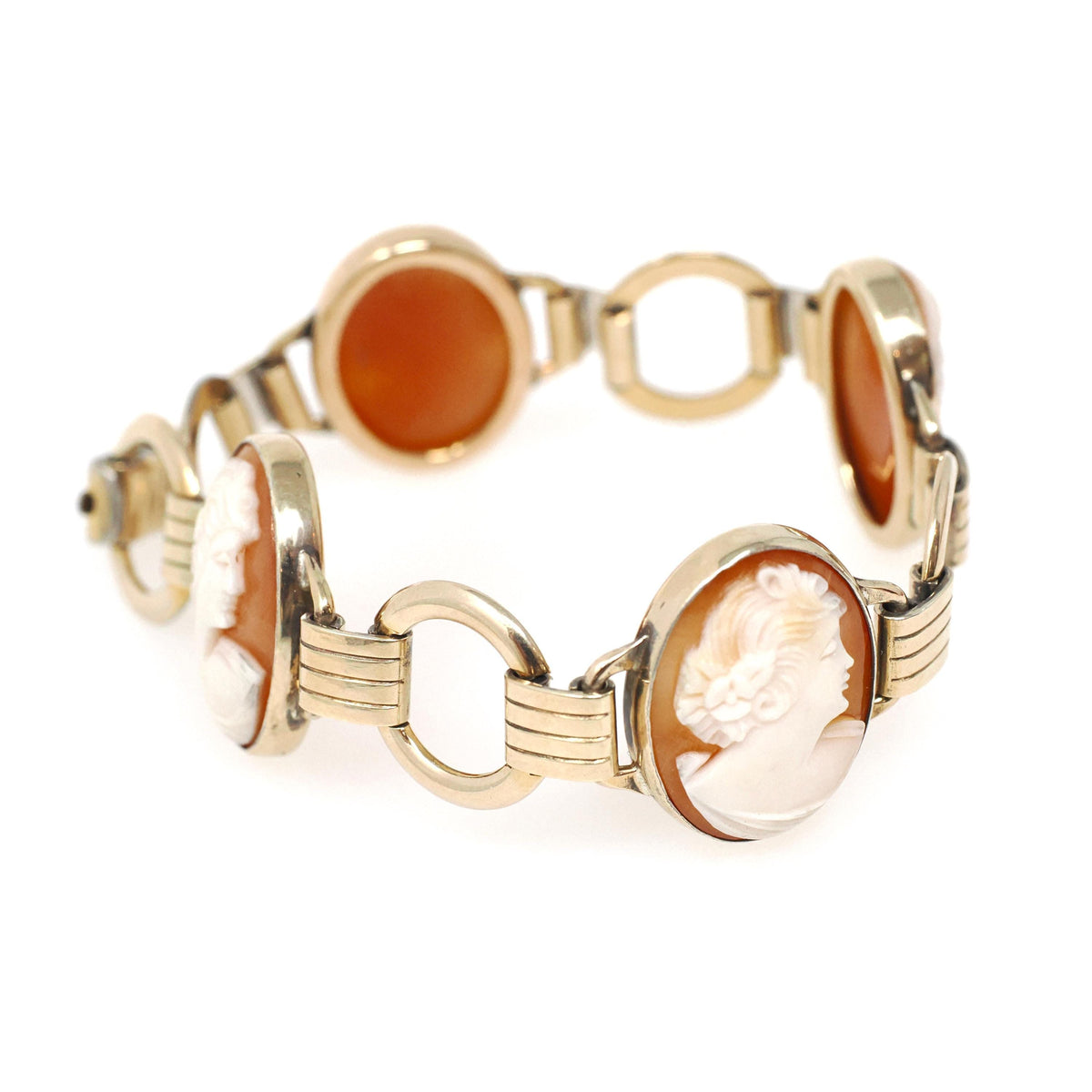 Vintage Cameo Bracelet - Mid Century 10k Gold Filled Oval Carved Shell Woman's Profile - Circa 1950s Latch Clasp Fashion Accessory Jewelry