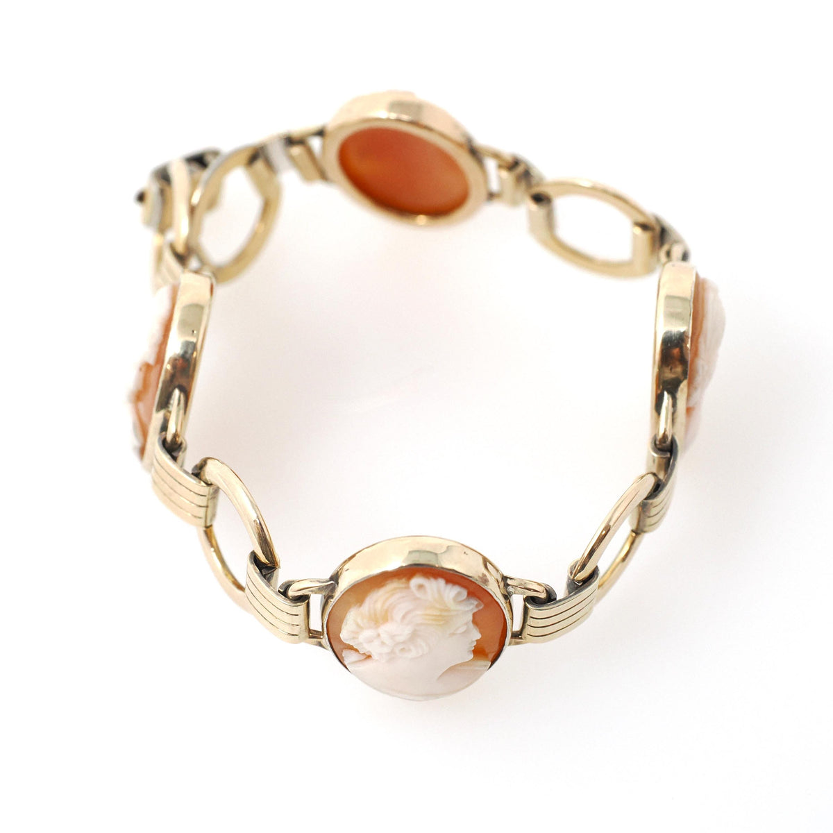 Vintage Cameo Bracelet - Mid Century 10k Gold Filled Oval Carved Shell Woman's Profile - Circa 1950s Latch Clasp Fashion Accessory Jewelry