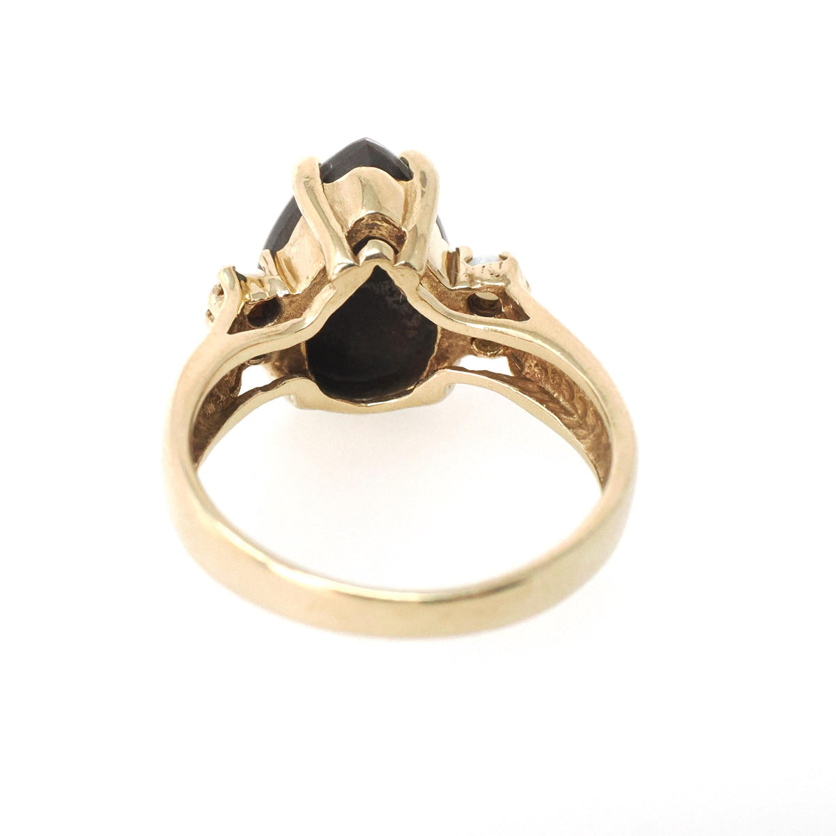 Triplet & Opal Ring - Contemporary 10k Yellow Gold Pear Ammonite Gemstone - Circa 1990s Size 5 Ancient Nautilus Fossil Specimen Fine Jewelry