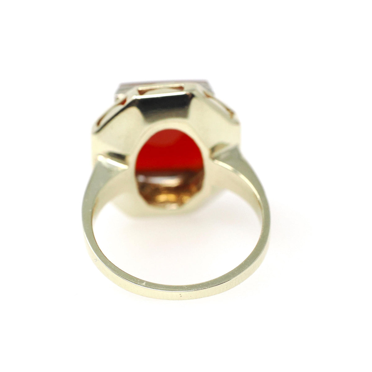 Art Deco Enamel Ring - Vintage 14k Yellow Gold Square Red Carnelian Gemstone - Circa 1930s Era Size 7 Cocktail Shield Fine Jewelry