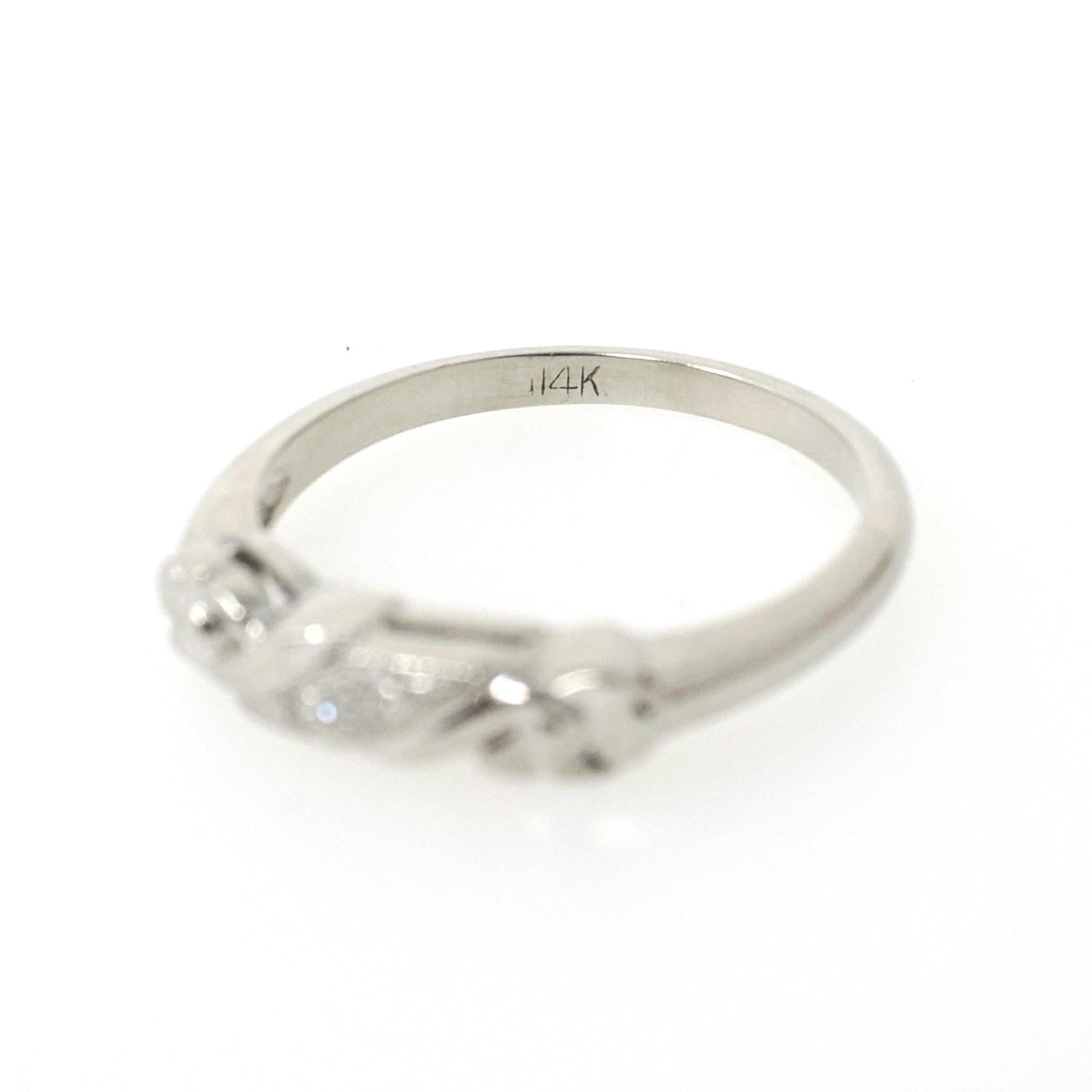Mid Century Wedding Band - Vintage 14k White Gold Natural .02 CTW Diamond Floral Ring - Circa 1950s Size 6 1/4 Fine Bridal Stacking Jewelry