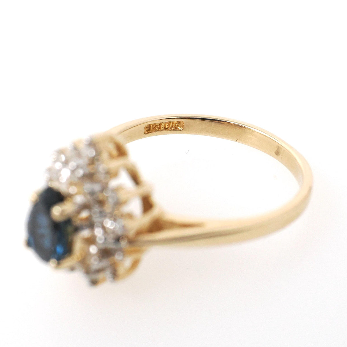 Pear Sapphire Halo Ring - Contemporary 14k Yellow Gold 0.50 CTW Diamond Cluster - Circa 1990s Era Size 6 1/2 Tiered Engagement Fine Jewelry