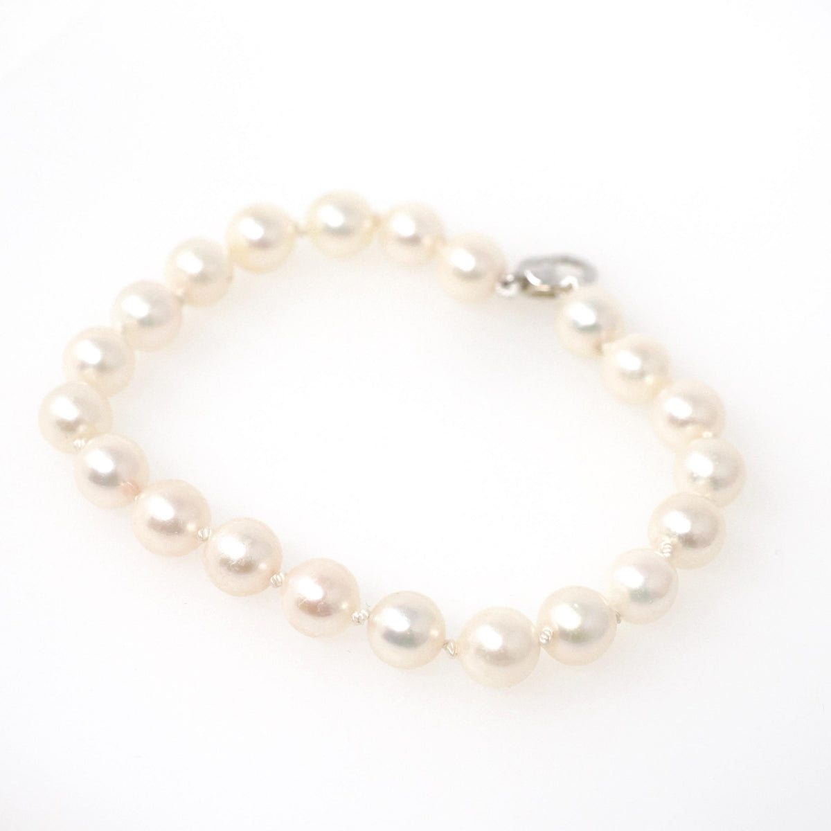 Cultured Pearl Bracelet - Art Deco 14k White Gold 7.5 MM Organic Gem Knotted Strand - Vintage Circa 1930s Era Fashion Accessory Fine Jewelry