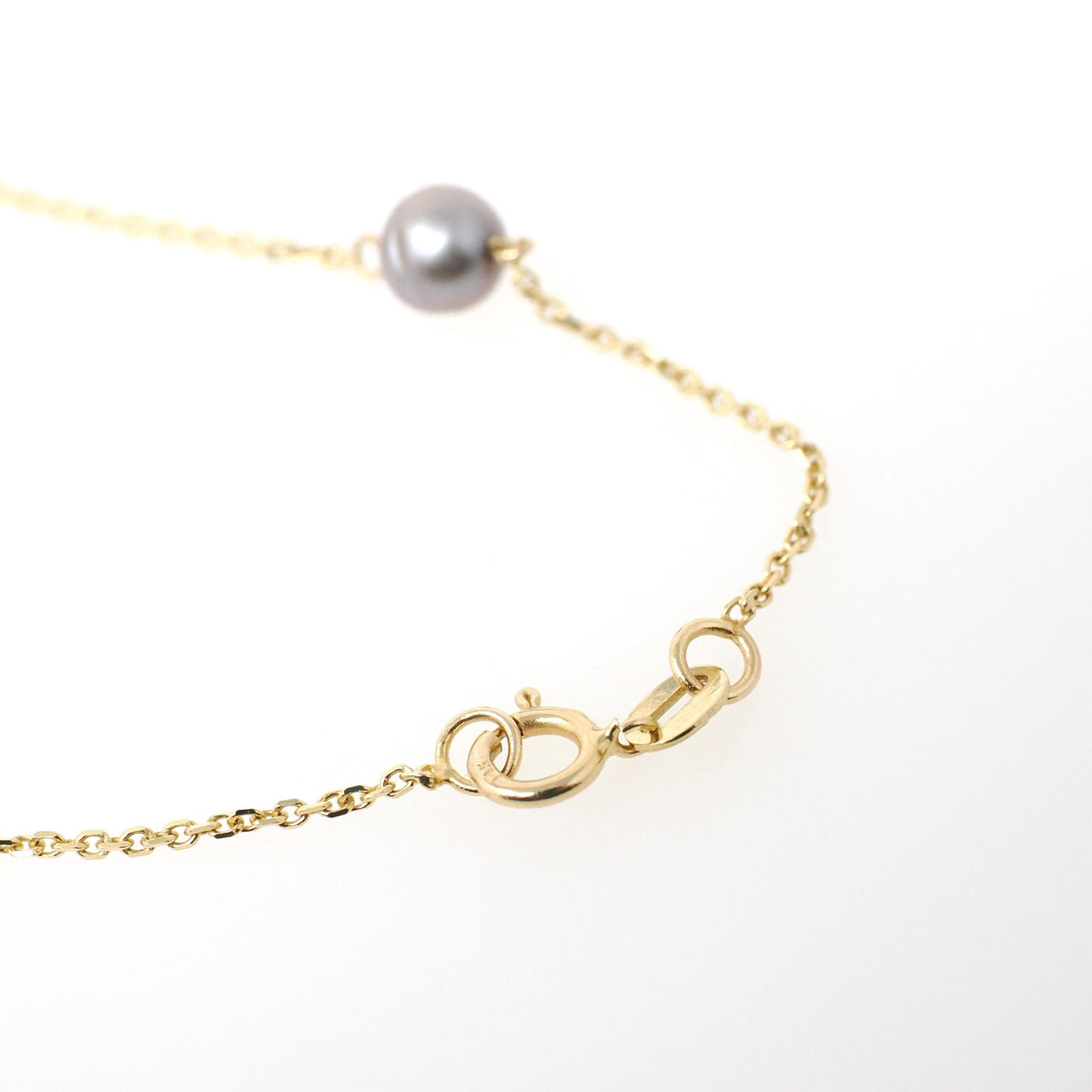 Cultured Pearl Necklace - Contemporary 14k Yellow Gold Stationary Dainty Cable Link Chain - Estate Circa 2000's Era 16" Fine Y2K Jewelry