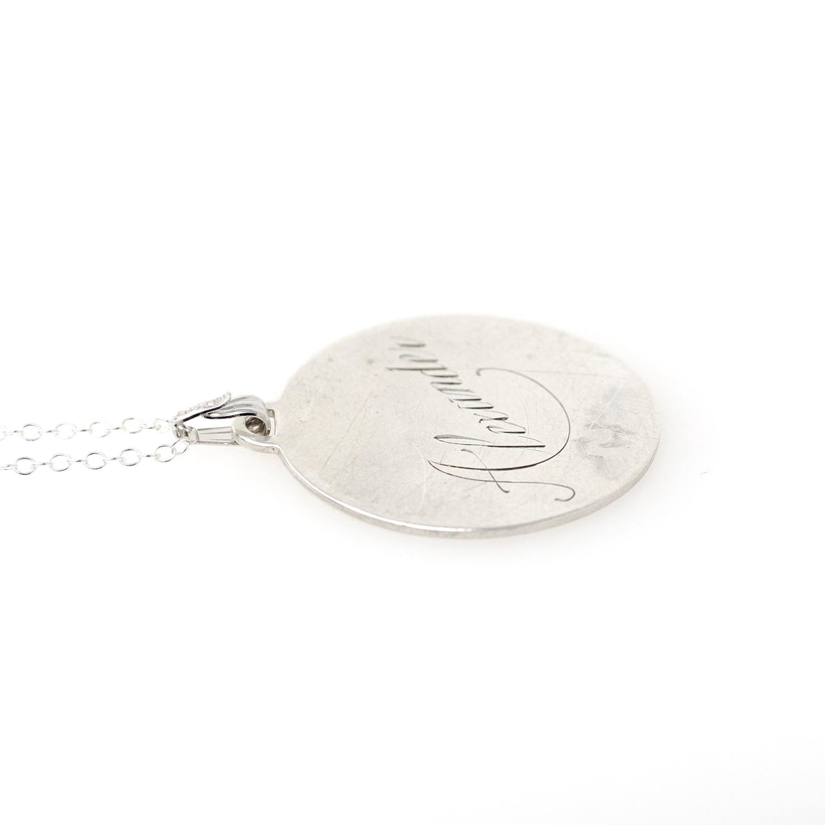 Vintage Love Token - Mid Century Sterling Silver Engraved Name Alexander Charm Necklace - Circa 1950s Era Engravable Disc Fashion Jewelry