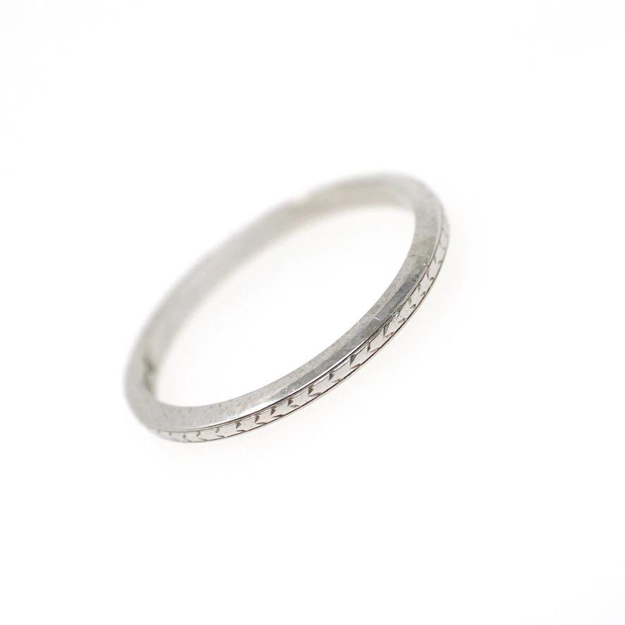 Antique Wedding Band - Art Deco Era 18k White Gold Wheat Engraved Design Eternity Ring - Circa 1930s Era Size 6 Bridal Fine 30s Jewelry