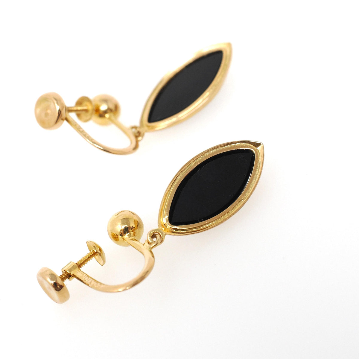Vintage Onyx Earrings - Mid Century 10k Yellow Gold Black Chalcedony Gems Screw Backs - Circa 1960s Era Fashion Accessory BDA Fine Jewelry