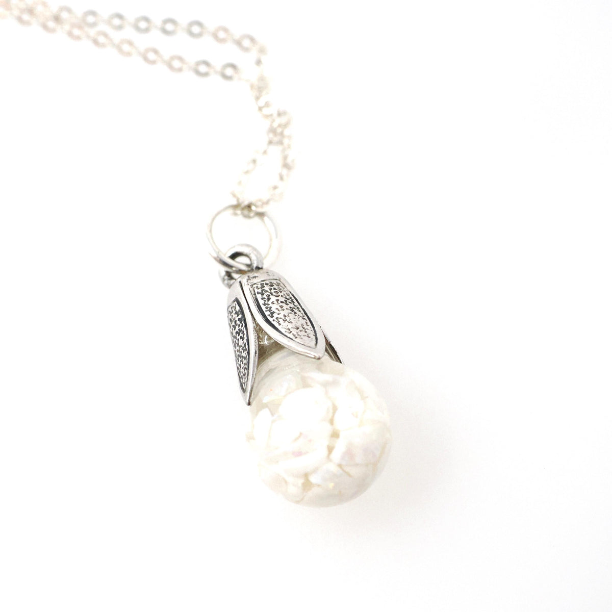 Floating Opal Necklace - Mid Century Sterling Silver Tulip Cap Gemstones Chips Charm - Vintage 1950s Era Liquid Teardrop Pendant Jewelry